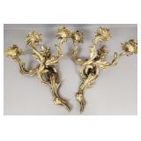 Pair ornate bronze 3 candle wall sconces- 16"H,