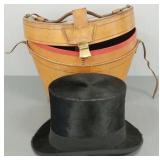 Antique Knox N.Y. leather top hat box w/ antique