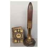 1918 trench art shell lamp & leather bound book-