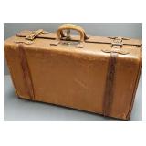 Antique leather suitcase monogrammed HN- 10"H