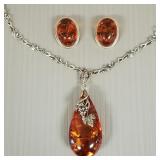 2 pcs amber & sterling silver jewelry: earrings &