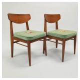 Pair mid-century modern walnut side chairs with