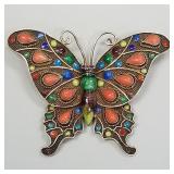 Vintage enameled gilt silver butterfly brooch with