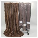 2 pairs drapery panels: brown damask tapestry