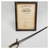 Antique U.S. Navy sword - 32 1/2"L with framed
