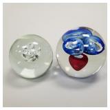 2 art glass large paperweights- 1 signed Barbini