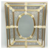 Murano ornate etched glass mirror with applied