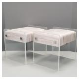 Pair heavy lucite stools (as seen- some stains to