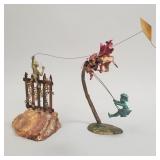 2 bronze, etc. figural metal sculptures- 1 signed