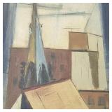 Vintage abstract oil painting on canvas- roof tops