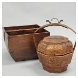 2 antique, etc. baskets- one is 14"H 12 1/2"W