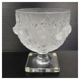 Lalique Elizabeth vase with bird decor- 5 3/8"H