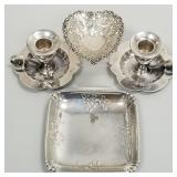 4 piece sterling silver incl 2 candlesticks, heart