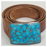 Signed ALH silver & turquoise inlaid buckle (Alice