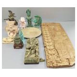Gp Aztec, etc motif items incl cut glass figure,