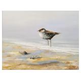 Signed C. Foster oil on canvas: sandpiper on beach