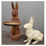 2 antique style cast iron rabbits: doorstop 10"L &