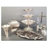 Gp ornate silverplate & metalware incl 18" tray,