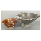 2 bowls: large cement centerpiece & antique