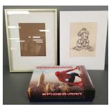 2 items: framed Disney Mickey print & Spider-Man