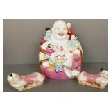 Large decorated porcelain Buddha figure w/