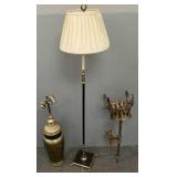 3 lamps, etc: high quality floor lamp, brass table