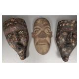 3 Lg carved African wood masks- 15"H largest