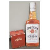 2 advertising items: metal Coke cooler 19"T &