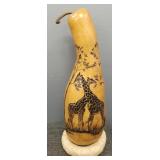 Lg. signed T.G. Link carved & decorated gourd-