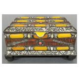 Moroccan style jewelry chest with applied metal,