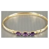 14K gold, amethyst & diamond hinged bangle