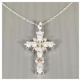 14K white gold cross pendant necklace set with
