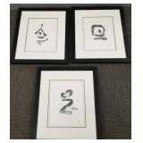 3 pencil signed & stamped framed artworks- 27"H