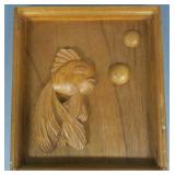Mid-century modern carved wood fish plaque-