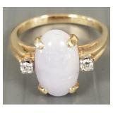 14K gold ring s/w lavender jade & diamonds- 5g;