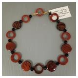 Carnelian, agate & onyx artisan necklace- 22"L