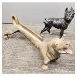 2 antique cast iron doorstops: Boston terrier 8"L