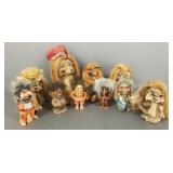 10 vintage troll figures incl Norwegian carved