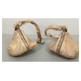 Pair antique carved wood stirrups w/