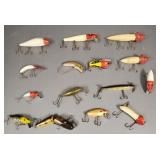 15 vintage fishing lures: 5" largest