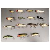 15 vintage fishing lures: 4 1/2" largest