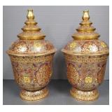 Pr enameled gilt decorated porcelain covered