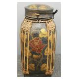 Asian 24" decorated woven basket with lid