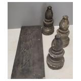 4 cement decorative items: wing wall plaque &