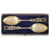 Pair Victorian silverplate 9" owl motif spoons in
