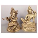 2 brass deity figures- 12" tallest