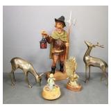 5 asst figures incl  Anri music box, brass eagle