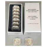 9 Kennedy 1/2 dollars: 2- 1964 90% & 7- 40%