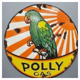 Enameled parrot gas sign: 30" diam (as seen-
