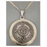 Sterling silver necklace w/ Mayan calendar pendant